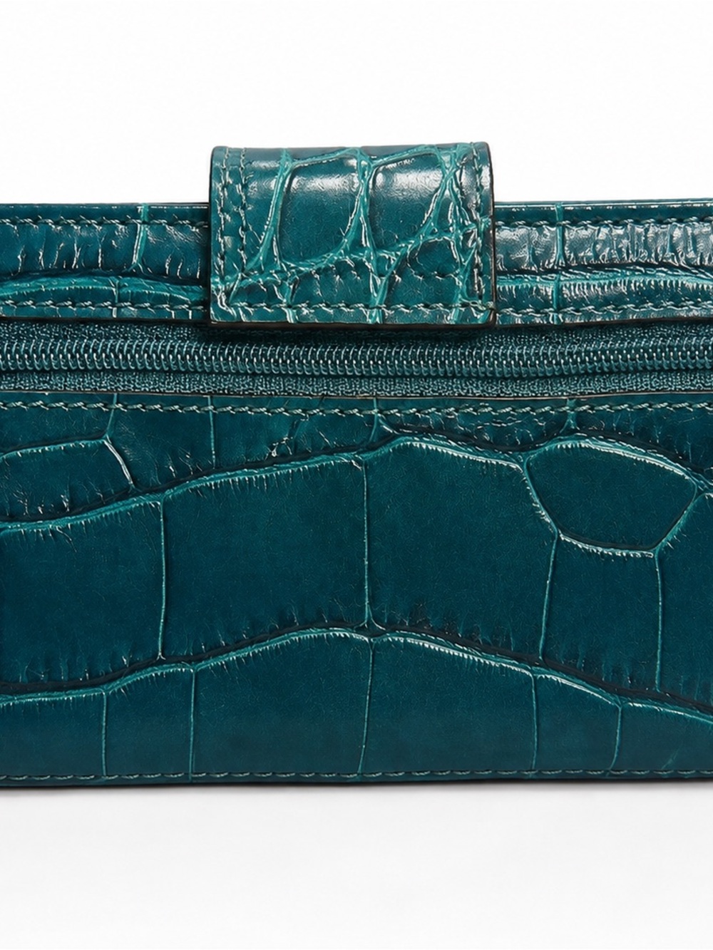 Coach Teal Croc-Embossed Leather Continental Wallet with Gold Tone Logo - Picture 2 of 11
